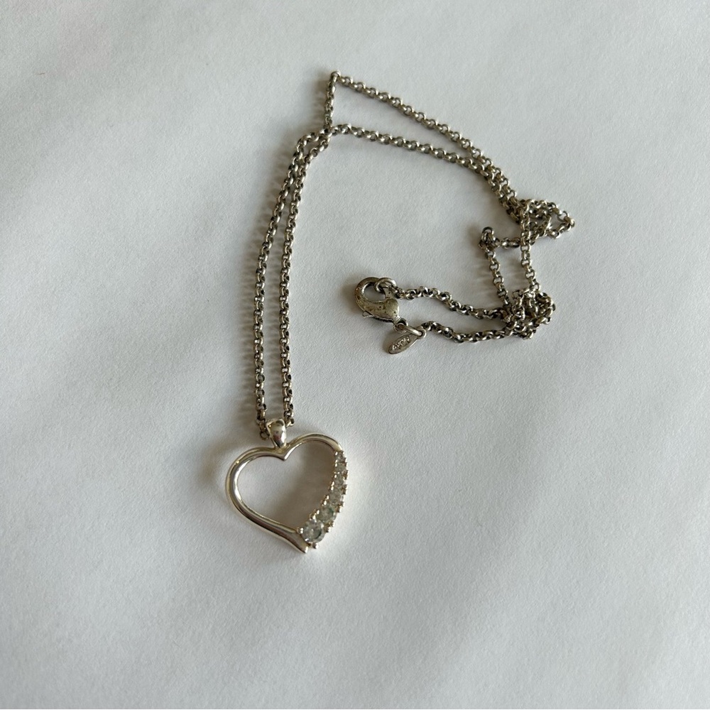 Vintage Avon PMB Open Heart Necklace | Silver Tone Rhinestone